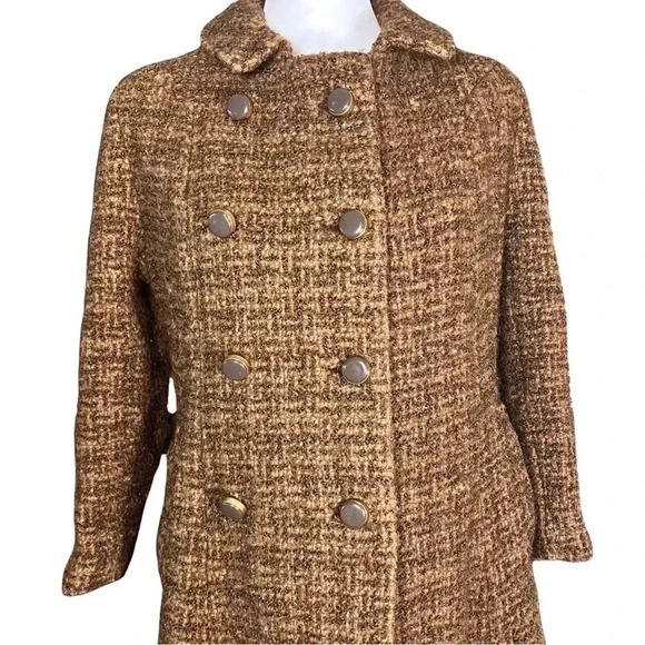 Vintage 60s Mod Brown Wool Tweed Long Formal Dress Coat XS Union Made. Has Flaws - Picture 6 of 11